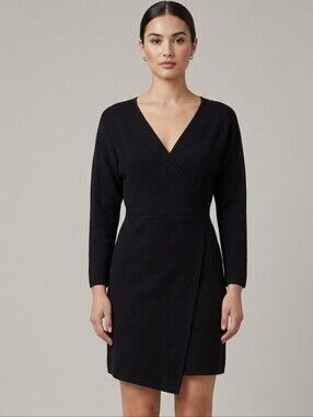 Aritzia Babaton faux wrap long sleeve dress black small T4